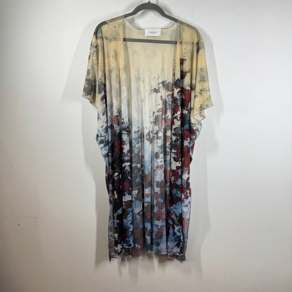 Le Galireste Sheer Lagenlook Kimono Duster Abstract Print Art To Wear One Size - Picture 2 of 12
